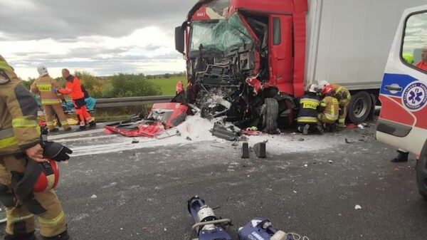 Zderzenie 3 ciężarówek na opolskim odcinku autostrady A4 na wysokości miejscowości Zimna Wódka.