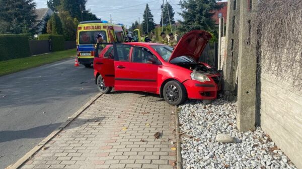 Kierujący samochodem wjechał w słup w Osinach na ul.Opolskiej. Na miejscu lądował LPR.