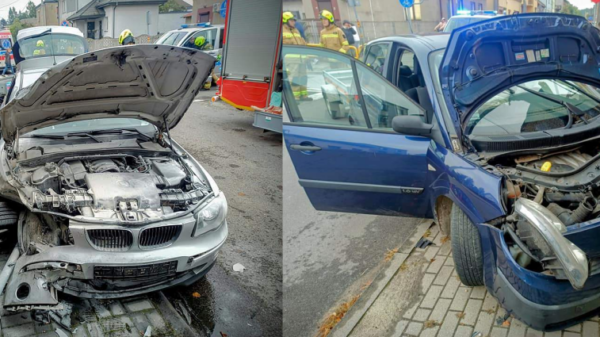 Zderzenie bmw i renault na skrzyżowaniu w Praszce.(Zdjęcia)