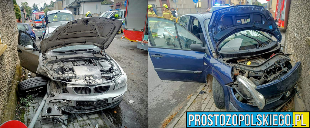 Zderzenie bmw i renault na skrzyżowaniu w Praszce.(Zdjęcia)