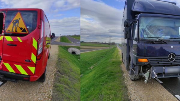 Kierujący ciężarówką najechał na busa na DW429 między Prószkowem a Zimnicami Małymi.(Zdjęcia)