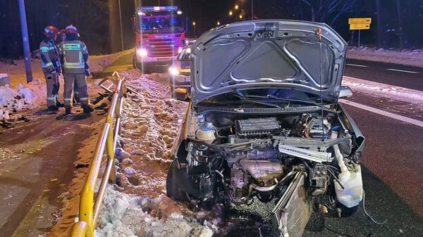 18-latek kierujący autem wjechał w bariery na DK94 w Strzelcach Opolskich.