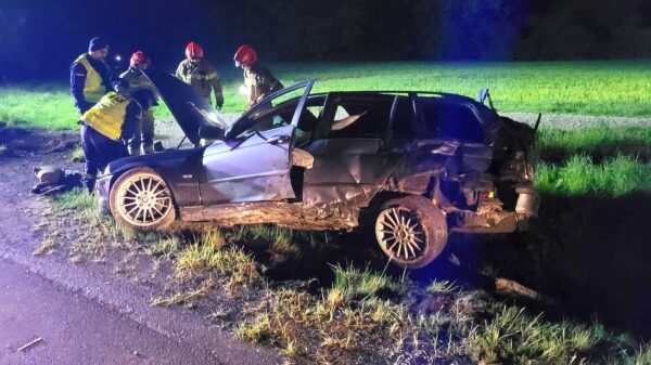 Zdarzenie drogowe BMW między Kłodnicą a Januszkowicami. Samochód był bez tablic i bez kierowcy.