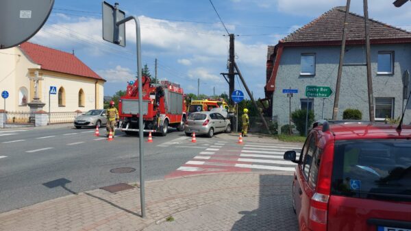 Wpadek na DK46 w Lędzinach koło Opola. Osoby dorosłe w tym dziecko zostały zabrane do szpitala.(Zdjęcie &Wideo)