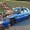Wypadek na opolskim odcinku autostrady A4. Kierujący Subaru wjechał w bariery energochłonne.