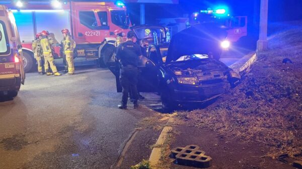 Kierujący skodą wjechał w nasyp. 20-latek posiada aktywny sądowy zakaz prowadzenia pojazdów.