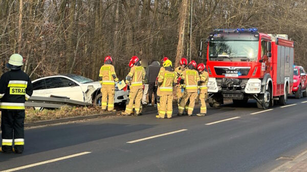 BMW wypadło z drogi do rowu. Niebezpieczny poranek na drogach Opolszczyzny