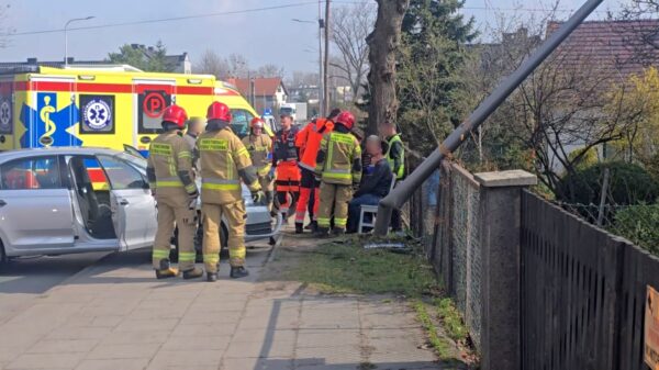 Wypadek na ul. Częstochowskiej w Opolu. Kierujący autem stracił panowanie nad pojazdem i wjechał w latarnie