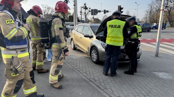 Strażacy i policjanci otrzymali zgłoszenie o pożarze auta na skrzyżowaniu ulic Niemodlińska a Hallera w Opolu