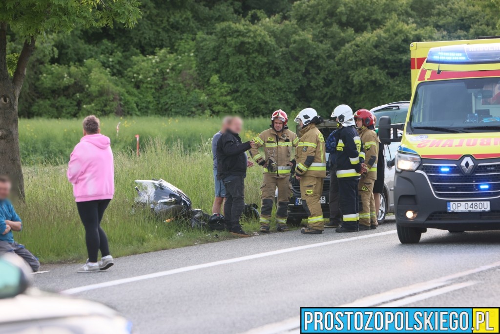 wypadek motocyklisty, wypadek wrzoski, zderzenie samochodu z motorem, rozbity motor, wypadek z udziałem motocykla,