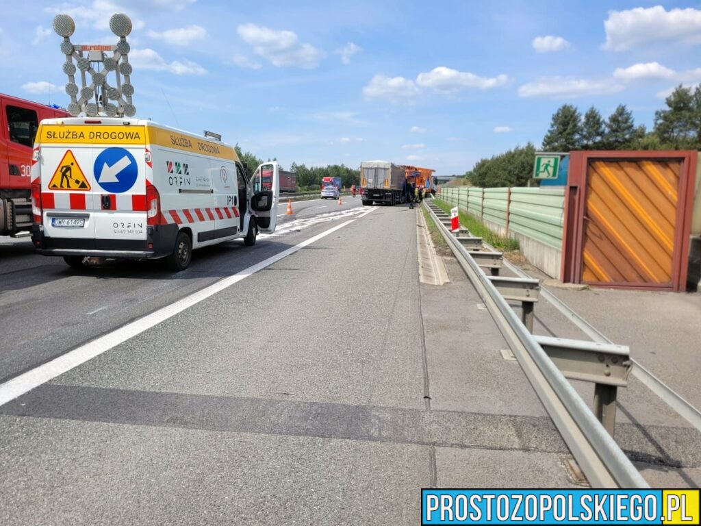 wypadek na autostradzie, autostrada zablokowana, zderzenie ciężarówek, zderzenie ciężarówek na autostradzie, zablokowana autostrada a4,