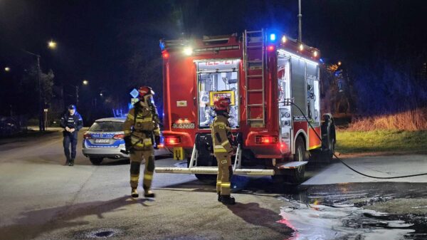 Nocny pożar w Trzeboszowicach – kilkanaście dostawczaków w ogniu, straty idą w miliony