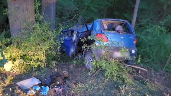 18-latek kierujący autem wjechał w drzewo. Kierowca i 16-letni pasażer zostali zabrana do szpitala. Na miejscu lądował LPR