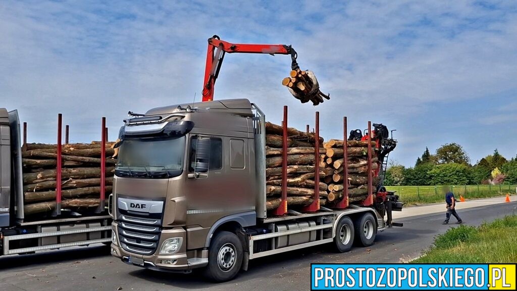 Przeciążony transport drewna zatrzymany przez Inspekcję Transportu Drogowego. Zespół pojazdów ważył ponad 52 tony