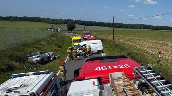 Zderzenie busa z osobówką między Kamiennikiem a Zurzycami. Trzy osoby ranne, jedna zakleszczona
