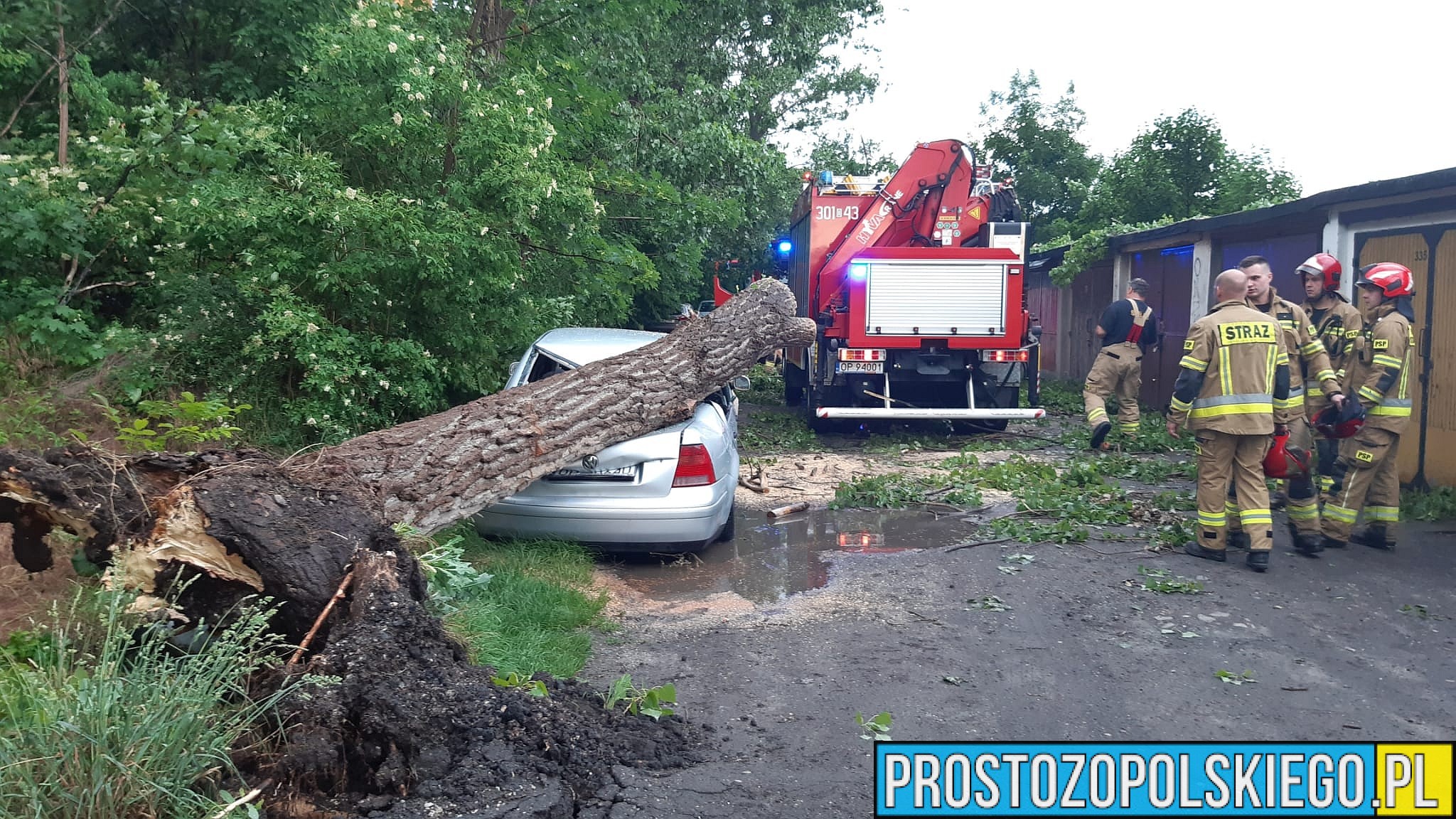 burza, burza opole, burza nad opolem, gwałtowna burza w Opolu, połamane drzewa, skutki burzy, strażacy usuwają skutki burzy,
