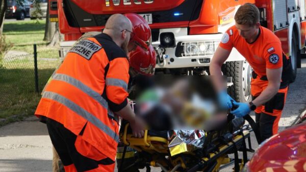 Pożar w wiacie śmietnikowej przy ul. Sieradzkiej – jedna osoba poparzona