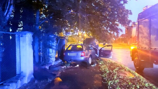 Opole. Samochód uderzył w znak i ogrodzenie. Kierująca oddaliła się z miejsca zdarzenia