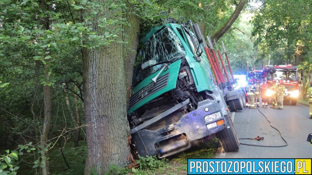 Ciężarówka wypadła z drogi i uderzyła w drzewo – Komprachcice/Szydłów