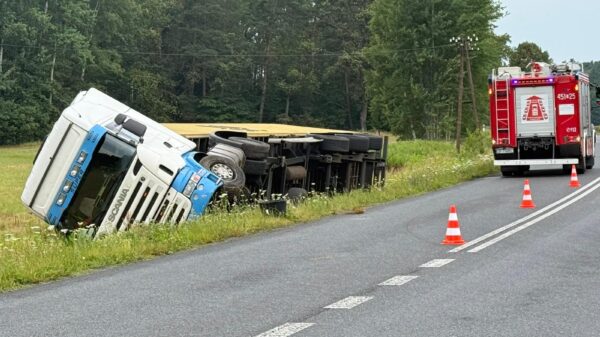 Wypadek ciężarówki w Krzywej Górze na DW454
