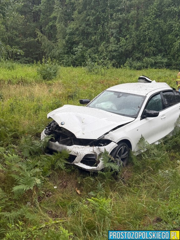 wypadek wypadek dąbrowa, wypadek bmw, kierowca bmw, wypadek w lesie, droba zablokowana,