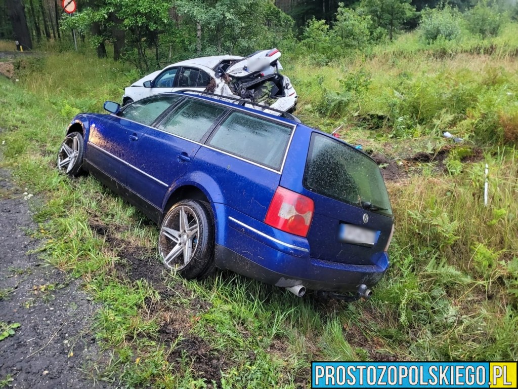 wypadek wypadek dąbrowa, wypadek bmw, kierowca bmw, wypadek w lesie, droba zablokowana,