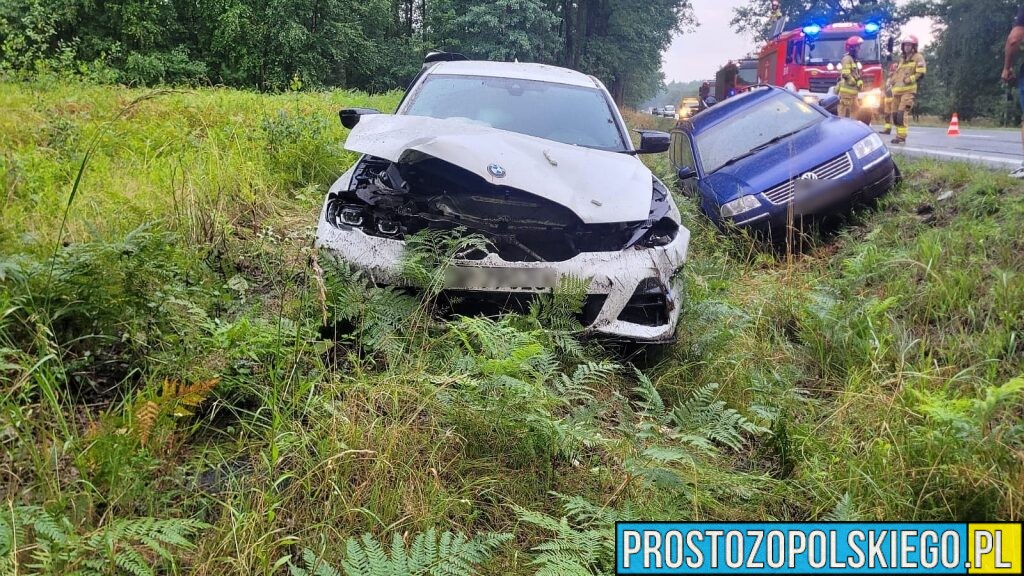 Zgłoszenie z eCall: Wypadek BMW i Passata na DK46 w lesie Dąbrowskim