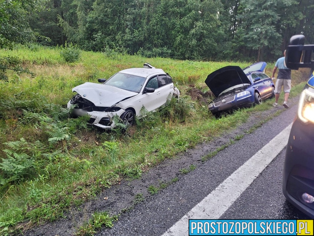 wypadek wypadek dąbrowa, wypadek bmw, kierowca bmw, wypadek w lesie, droba zablokowana,