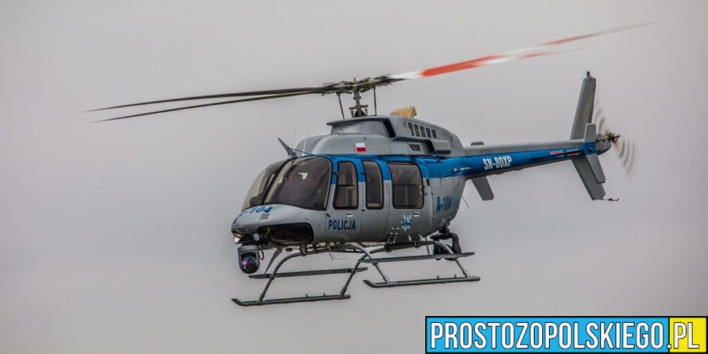 Policyjny śmigłowiec nad Opolszczyzną. Kontrola kierowców na autostradzie A4 – szczególny nadzór nad ciężarówkami