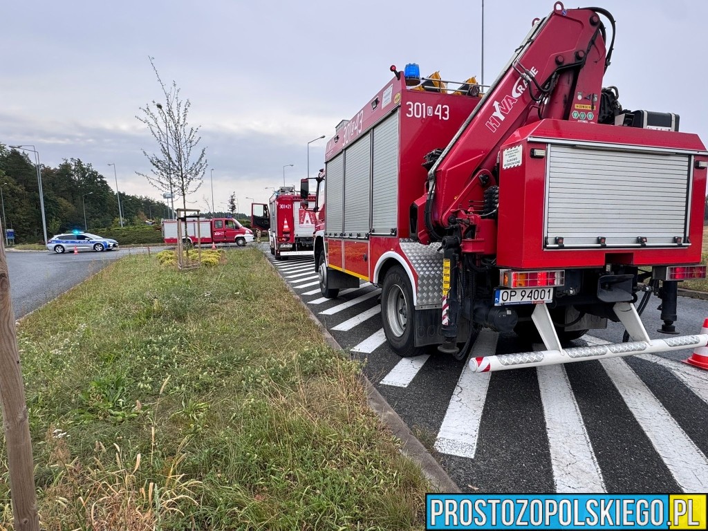 Wypadek na DK94 w Opolu. Fiat Panda uderzył w latarnię na rondzie Szczekiela