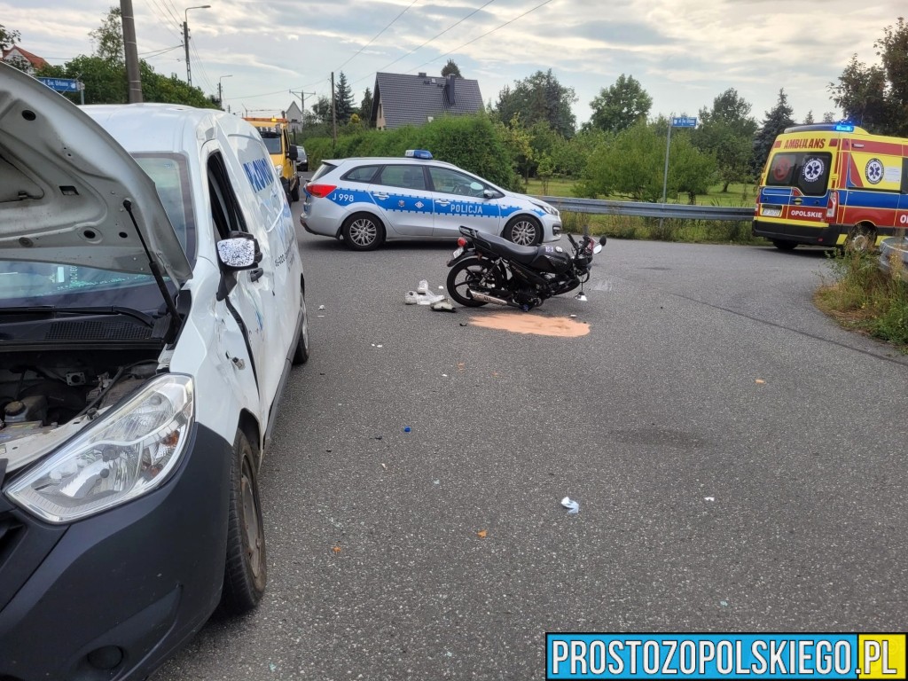 Dobrzeń Mały: zderzenie motoroweru z dacią na skrzyżowaniu Brzezińska–Urbana. Dwie osoby w szpitalu
