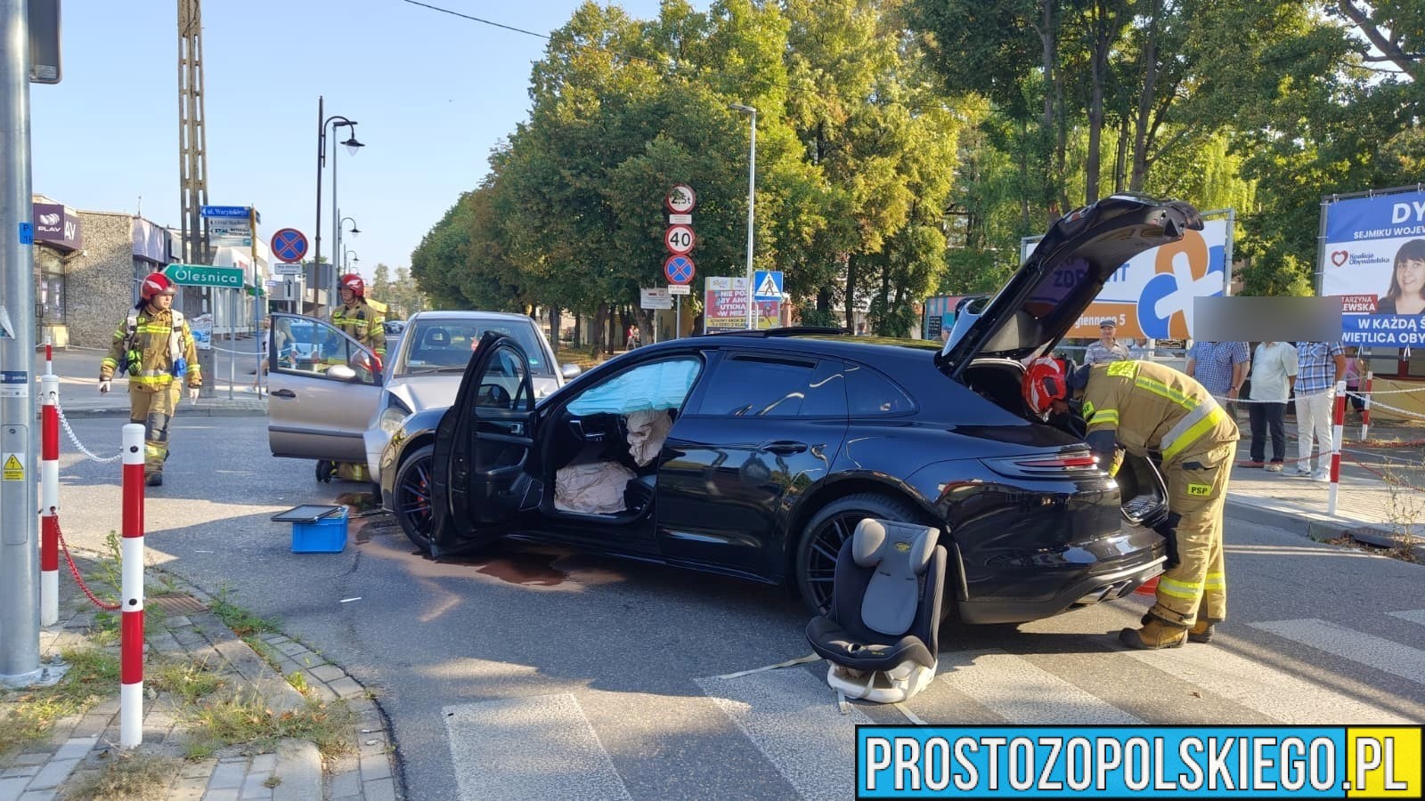 Wypadek w Kluczborku na ul. Grunwaldzkiej – zderzenie dwóch samochodów osobowych