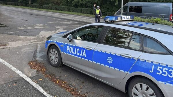 Nadzór policji nad przejściem dla pieszych w Namysłowie