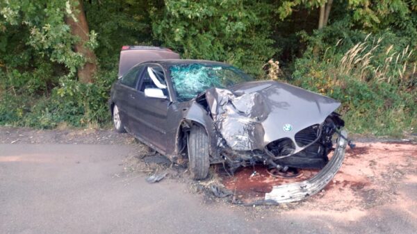 Wypadek drogowy w powiecie krapkowickim. BMW rozbiło się na drzewie