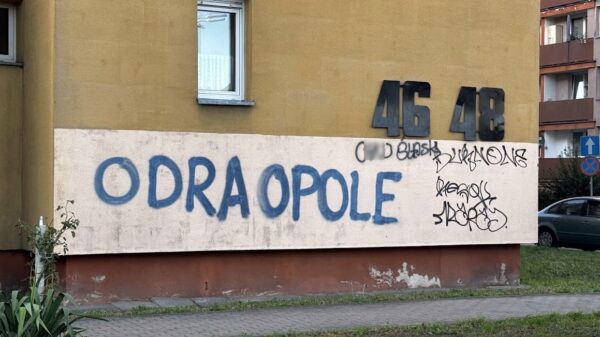Wulgarne napisy na elewacji bloku przy ul. Niemodlińskiej w Opolu