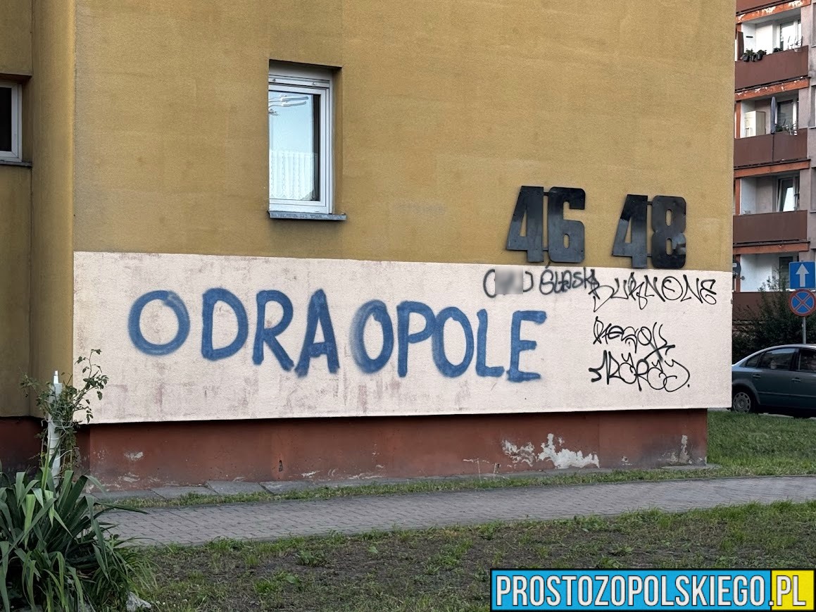 Wulgarne napisy na elewacji bloku przy ul. Niemodlińskiej w Opolu