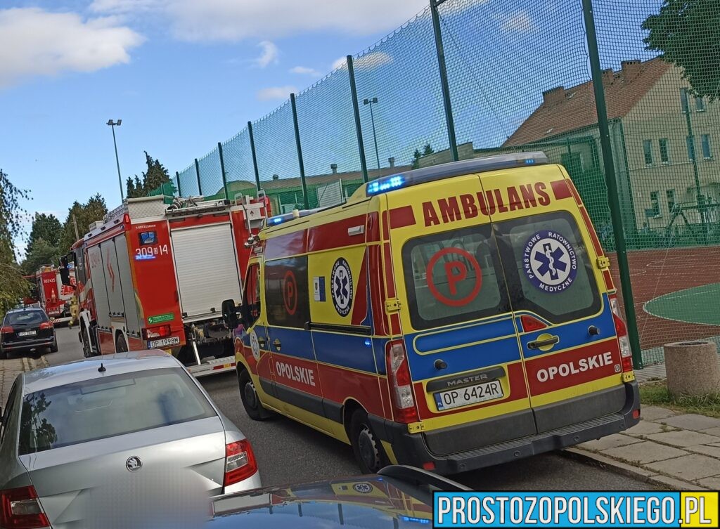 wypadek na rowerze, dziecko zaklinowało stopę, stopa zaklinowana w rowerze, rower, wypadek, wypadek na boisku, wypadekna boisku szkolnym, noga zaklinowana w szprychach, strażacy cieli rower,