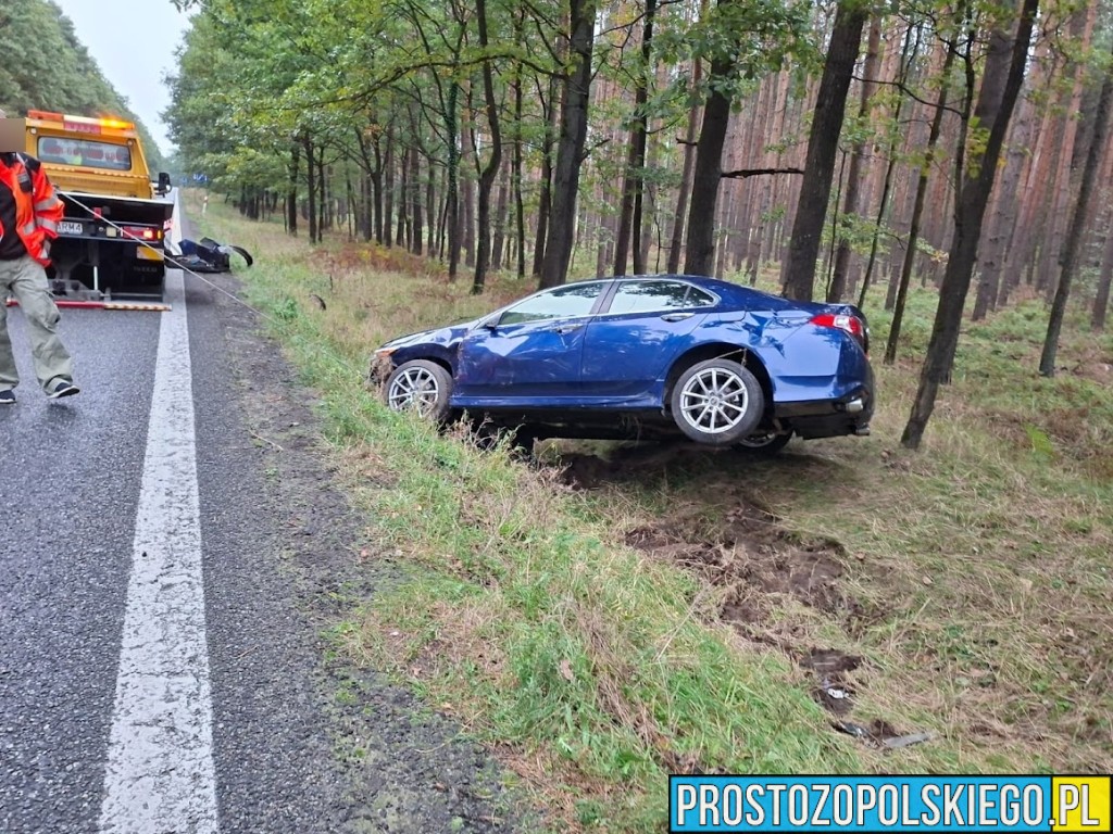 trasa opole nysa, wypadek w Dąbrowie, wypadek w lesie, samochód wypadł z drogi, traza opole nysa, prosto z opolskiego, prostozopolskiego, 