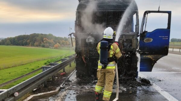 Pożar ciężarówki na autostradzie A4 w rejonie Krapkowic. Kierowca w porę uciekł z płonącej kabiny
