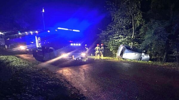 Wypadek na trasie Góra Świętej Anny – Zdzieszowice. Samochód dachował i uderzył w drzewo