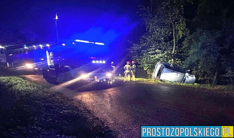 Wypadek na trasie Góra Świętej Anny – Zdzieszowice. Samochód dachował i uderzył w drzewo