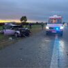 Dachowanie samochodu osobowego na autostradzie A4. Jedna osoba ranna