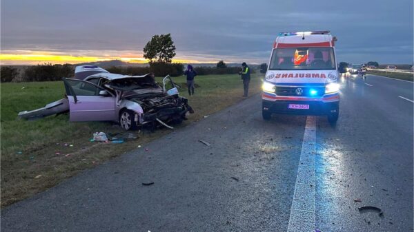 Dachowanie samochodu osobowego na autostradzie A4. Jedna osoba ranna