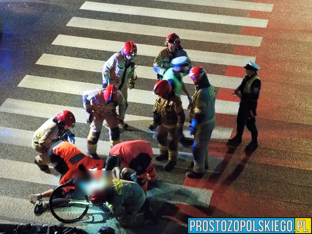 poważny wypadek, wypadek rowerzysty, poważnie zraniony, dramatyczny wypadek, dramatyczna akcja, rowerzysta na przejeździe rowerowy, rowerzysta upadł, elementy ciała w zębatkach, wypadek Opole, prosto z opolskiego, 
