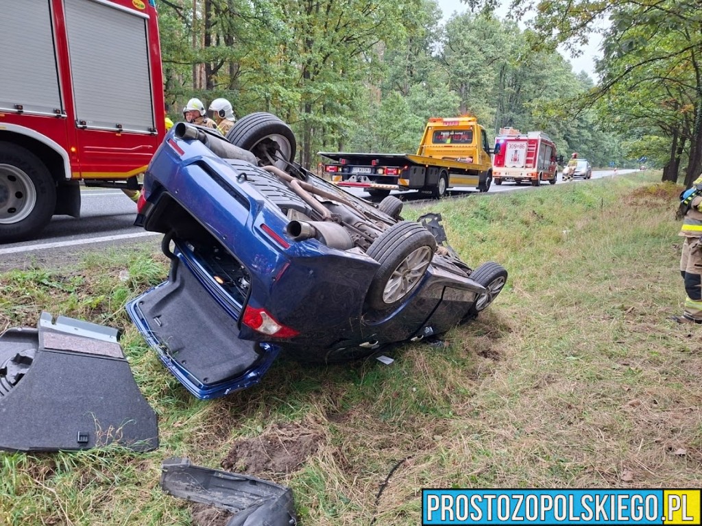 Las Dąbrowski: dachowanie samochodu osobowego na trasie Opole–Nysa