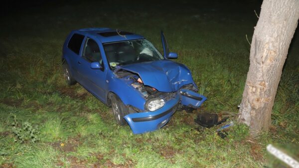 Wypadek w Popielowie – kierowca Volkswagena Golfa uderzył w drzewo