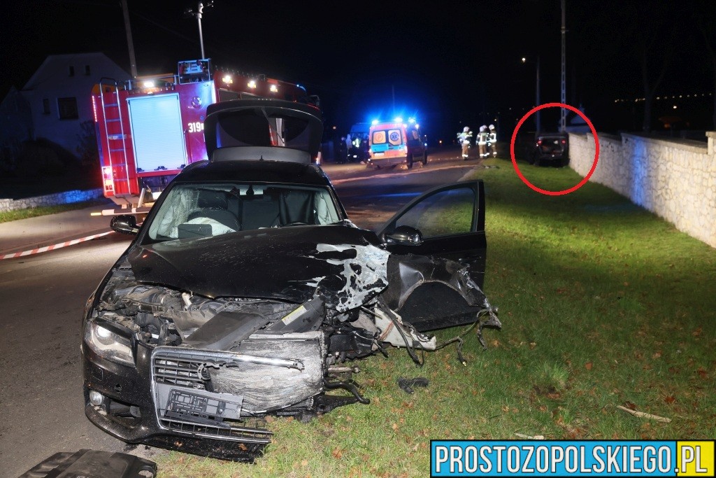 Poważny wypadek w Zimnicach Wielkich. Mercedes przewrócony na bok po zderzeniu z audi. Dwie osoby zabrane do szpitala