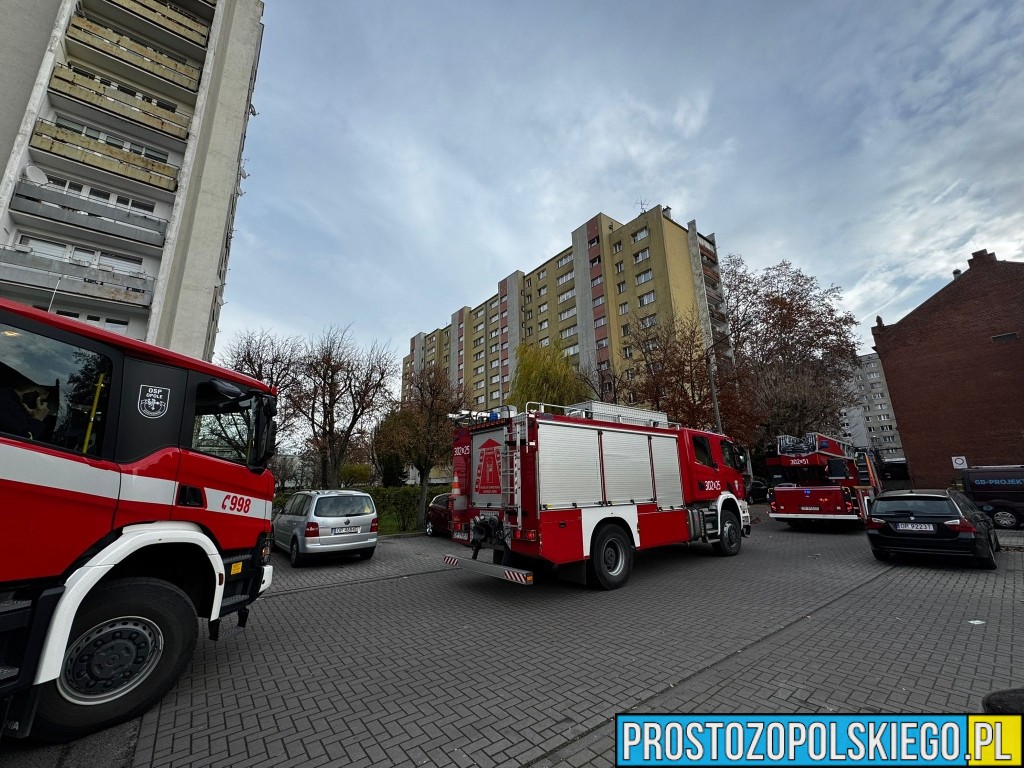 Pożar kontenera na ul. Wrocławskiej w Opolu. Silne zadymienie w 10-piętrowym wieżowcu