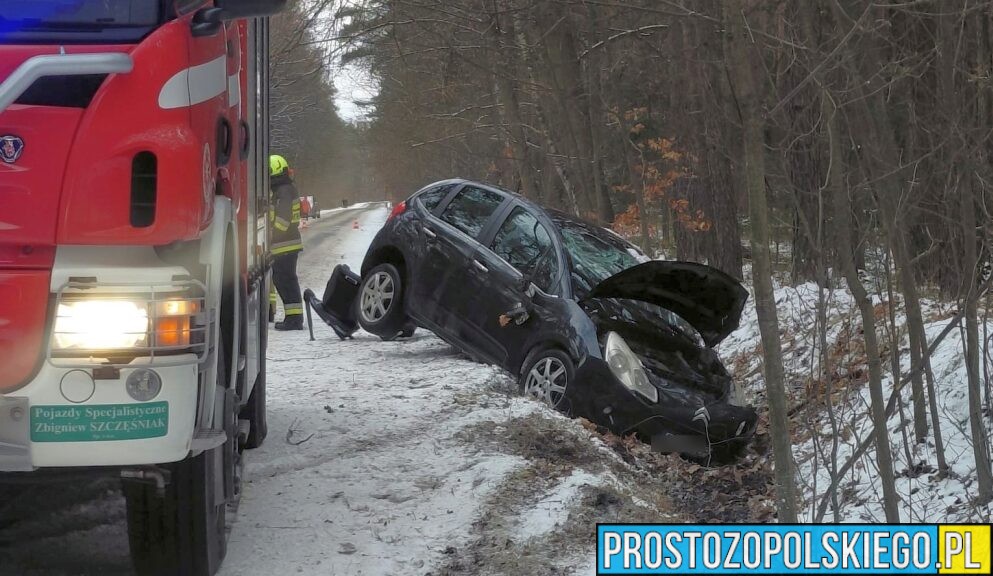 Wypadek w Nowej Schodni. Samochód wpadł do rowu – w aucie podróżowała dwójka dzieci