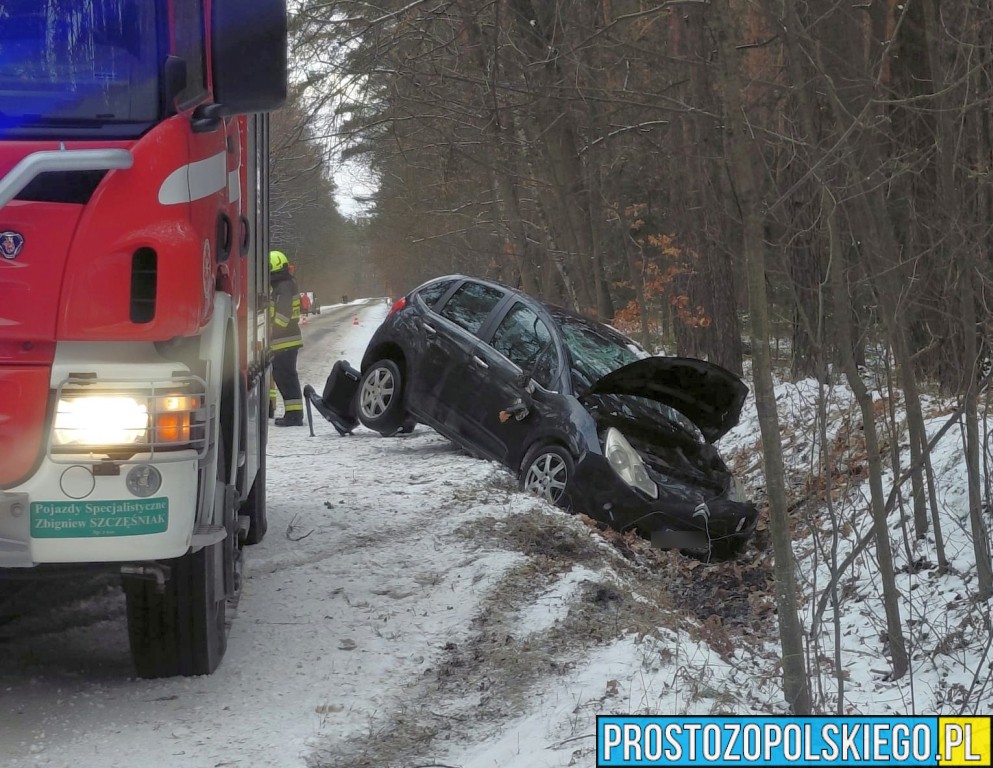 Wypadek w Nowej Schodni. Samochód wpadł do rowu – w aucie podróżowała dwójka dzieci